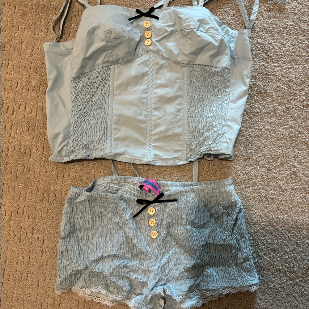 Light Blue Buttoned Top and Shorts Set